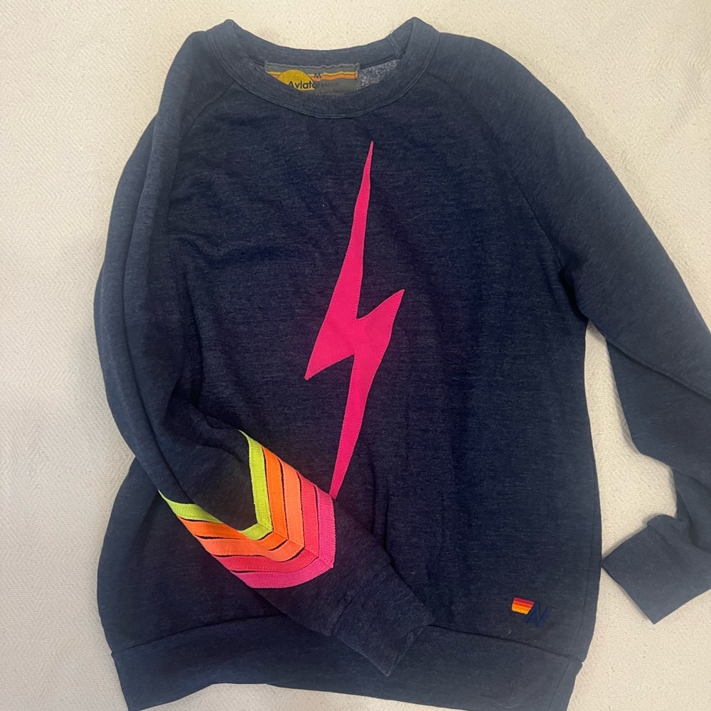 aviator nation sweatshirt! navy with pink lightning bolt
